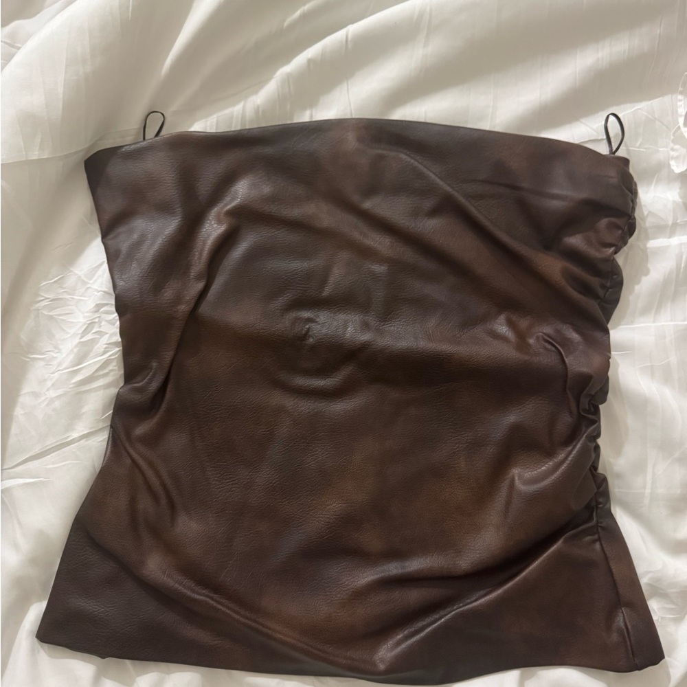 Zara Brown Leather Top